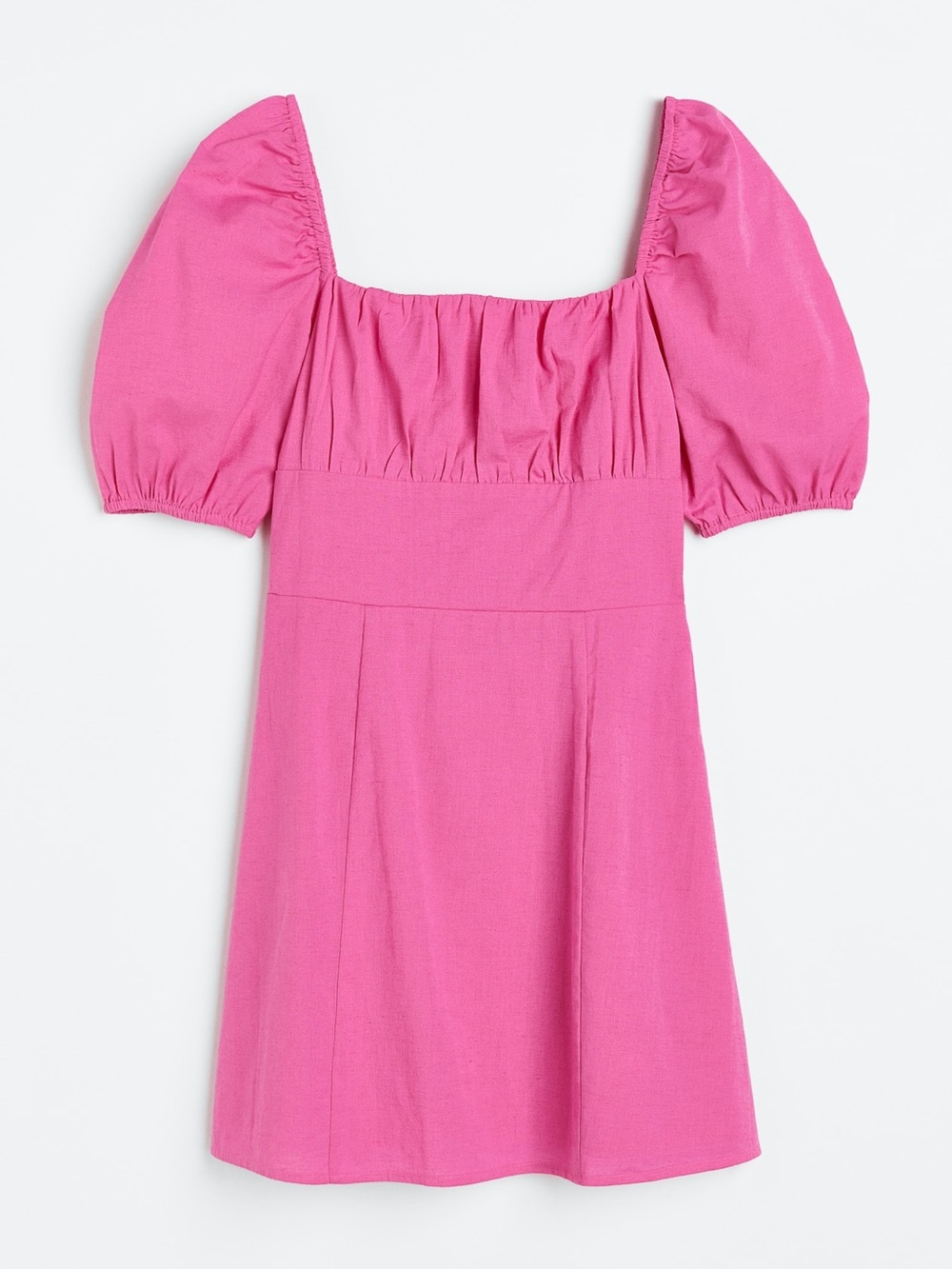 H&M Divided Linen Blend m Pink Puff-Sleeve Square-Neck Mini Coquette Dress XS